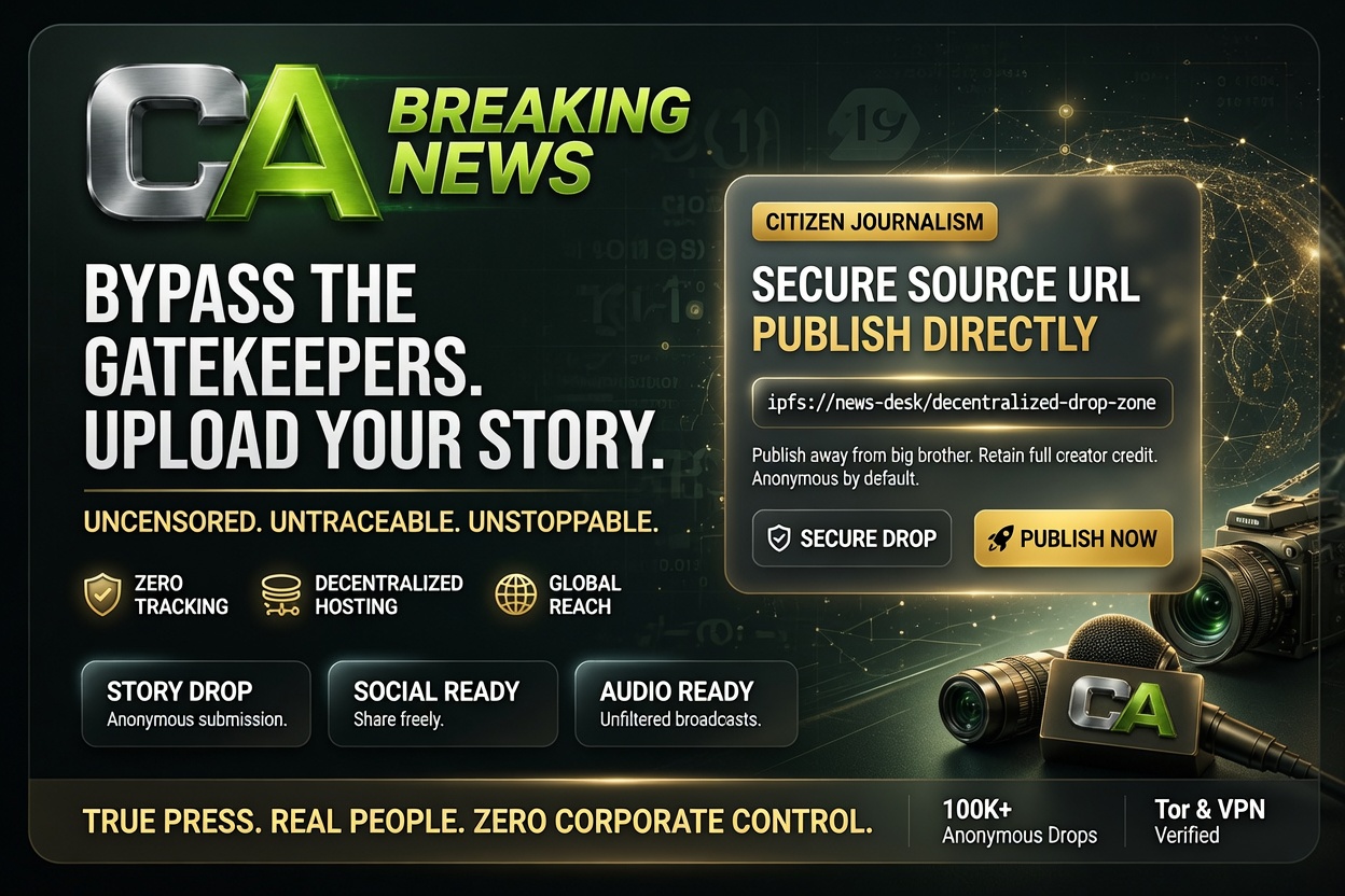 CA YourNews service card showing Add Your Story to CA News, source URL publishing, creator credit, real sources, views and community impact